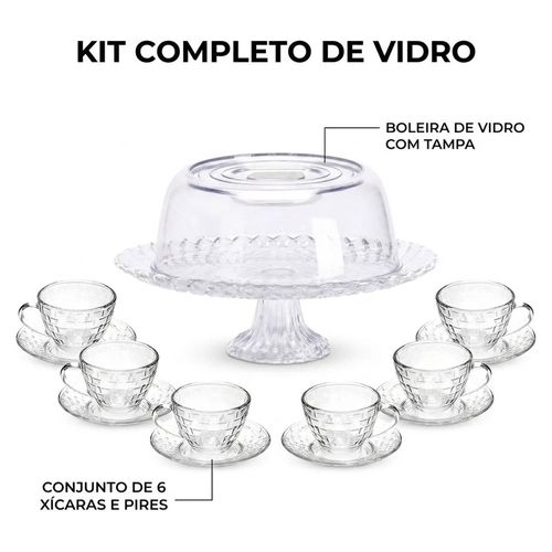 Kit Boleira de Vidro Tampa Confit com 6 Xicaras 290ml Cazza Kit105d